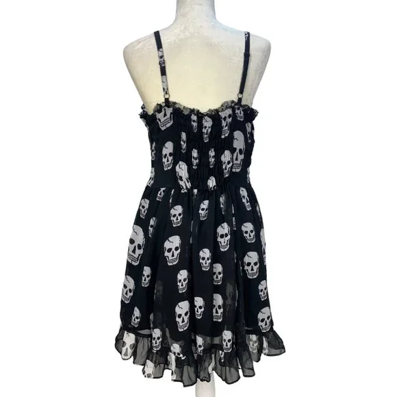 TRIPP NYC Skull Chiffon Dress Ruffles Goth Black Size Large - Picture 2 of 13